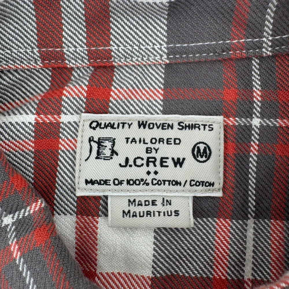 J.Crew Mens Plaid‎ Button Down Shirt Red Gray White Cotton Size M